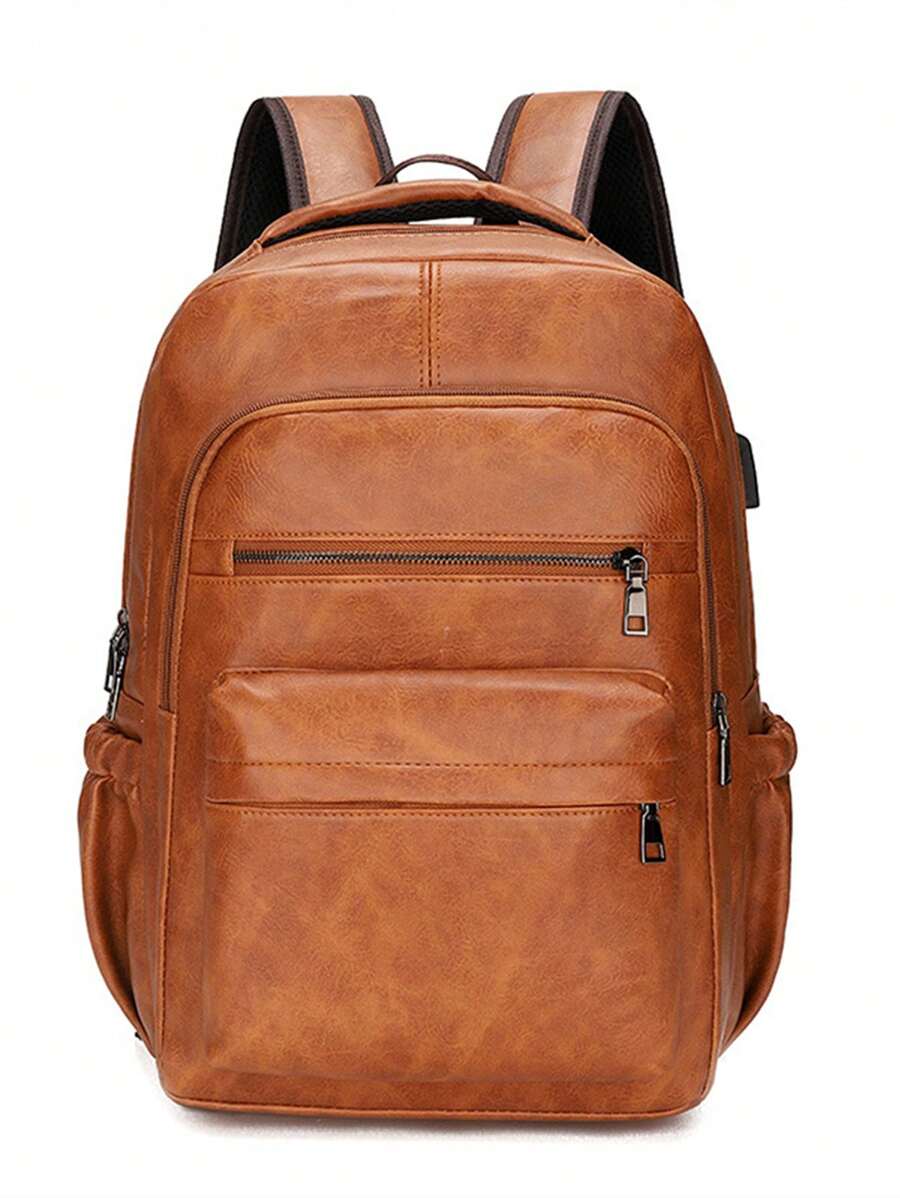 Ba Lô Sạc USB Nam Pu Lớn Ba Lô Laptop Nam Schoolbag Ba Lô Đi Học Về Túi Da