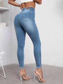 SHEIN Essnce High Waist Skinny Jeans - Light Wash - View 2
