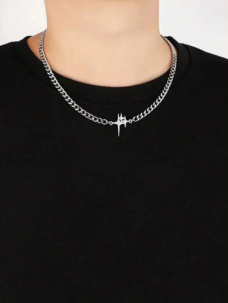 Men Star Charm Necklace, For Jewelry Gift And Party - Silver - View 1