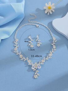 3 pièces/Set Boucles d'oreilles et Collier Design Fleur de Prunier Cubique zircone Luxe pour Femmes, Cadeau Gorgeous pour Rendez-vous, Maman, Mère, Fête des Mères - Blanc - Voir 5