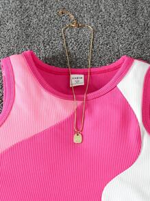 Sparklyn Girls Colour Block Ribbed Knit Tank Top - Multicolor - View 3