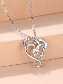 Thiết Kế Trái Tim Đôi & Chữ Cái Sang Trọng Và Quý Phái Ngày Của Mẹ Mặt Dây Chuyền Vòng Cổ Với Sự Ấm Áp Và Tình Cảm Dành Cho Mẹ Như Một Món Quà - trắng - Xem 2