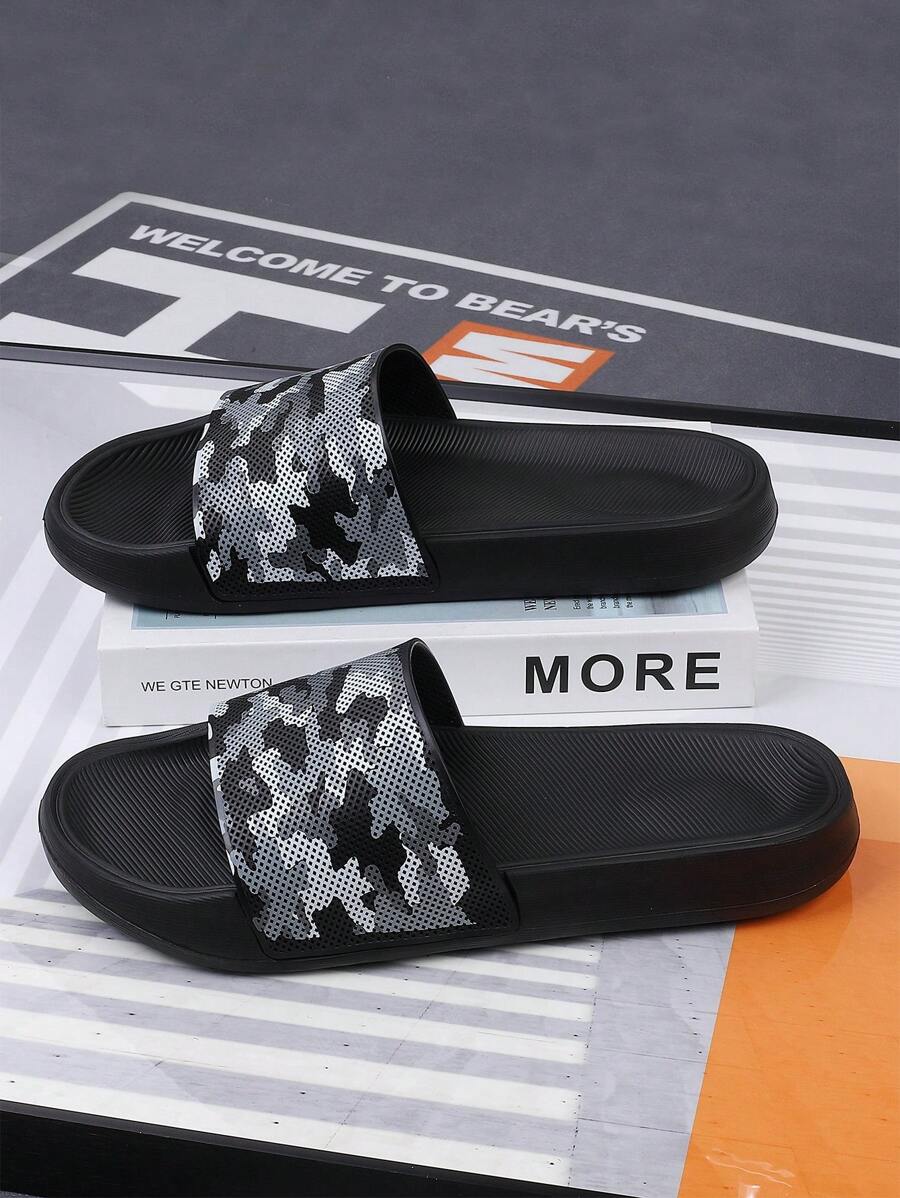 Spring To Summer Men Camo Graphic Single Band Slides, Outdoor PVC Slides - Multicolor - View 1