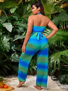 SHEIN Swim Curve Plus Size Ombre Wrap Cross Bikini Set With Cover Up Summer Beach - Multicolor - View 2