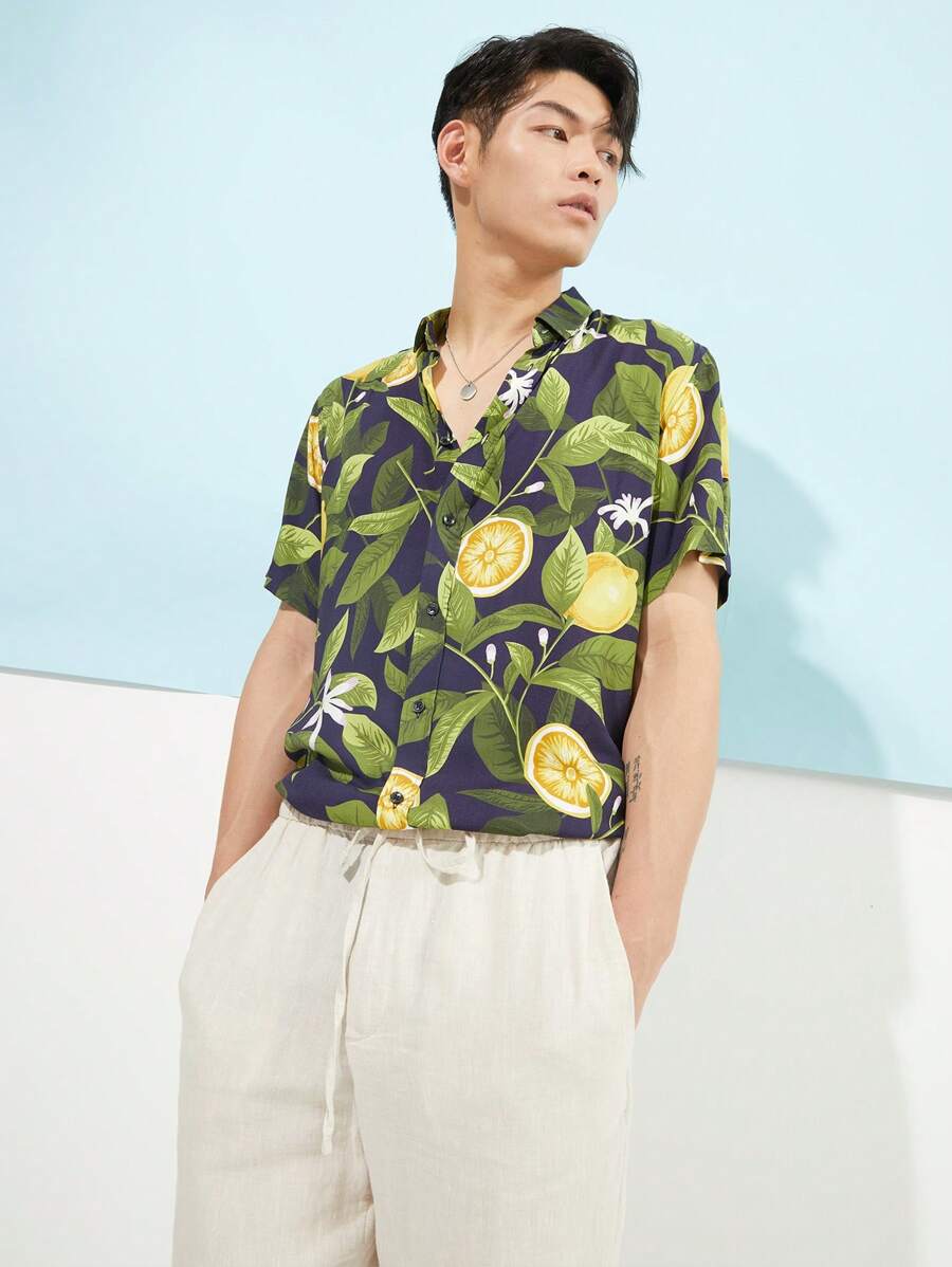 Áo sơ mi Nam Nút phía trước Rau quả Boho - Nhiều màu - Xem 1