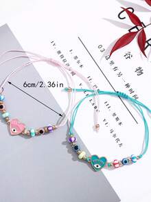 12入組合金眼睛和油滴心形編織手鍊套裝幸運友誼繩 - 彩色 - 查看 3