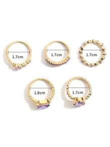 5入組晶淚滴寶石戒指套裝 - 紫色 - 查看 4