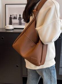 紋理質感流浪包棕色PU皮革時尚