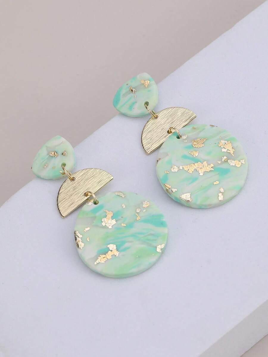 1對薄荷綠幾何耳環帶箔細節，適合派對、旅行和度假作為禮物 - 薄荷綠 - 查看 1