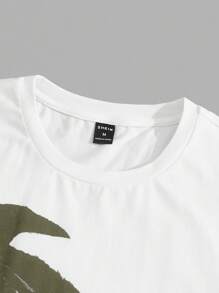 Manfinity BRENVOR Men Cotton Eagle Print Tee & Letter Graphic Drawstring Waist Trousers - Army Green - View 3