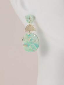 1對薄荷綠幾何耳環帶箔細節，適合派對、旅行和度假作為禮物 - 薄荷綠 - 查看 3