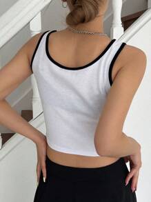 DAZY Áo khoác và áo lót dành cho xe tăng nữ Thêu Gân đan Tương phản ràng buộc Lá thư Giải trí - trắng - Xem 2