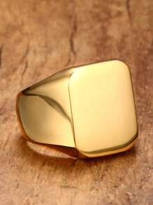 1 pieza Anillo con sello cuadrado simple, color oro y negro, accesorio para hombre - Amarillo Oro - Ver 3