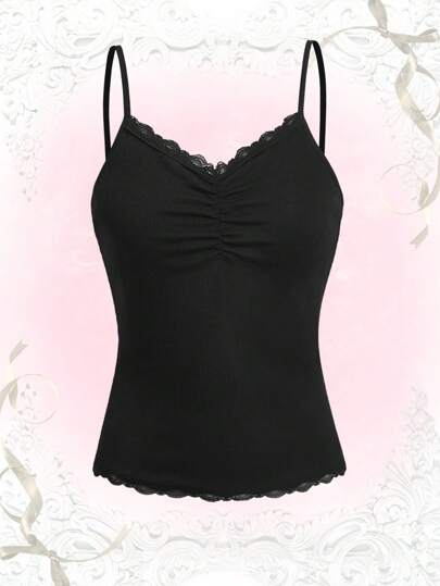 ROMWE Top cami sólido tubo renda de contraste