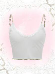 Sweetness Top de tirantes ribete con encaje - Blanco - Ver 1