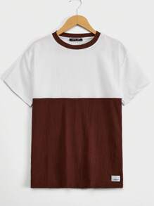 Hombres Camiseta de dos tonos con diseño de parche de letra - Rojo y blanco - Ver 1