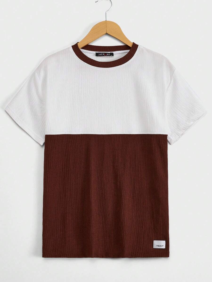 Hombres Camiseta de dos tonos con diseño de parche de letra - Rojo y blanco - Ver 1