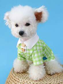 1件毛衣針織衣服,熊圖案按鈕,適用於春夏季的貓狗 - 綠色 - 查看 1