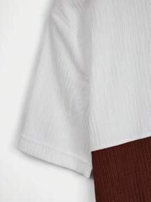 Hombres Camiseta de dos tonos con diseño de parche de letra - Rojo y blanco - Ver 3