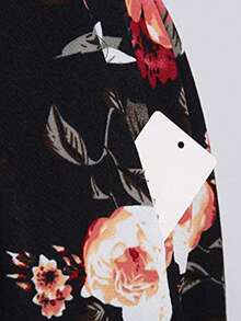Vestido con cinturón con estampado floral de cuello con abertura de ojo - Negro - Ver 3