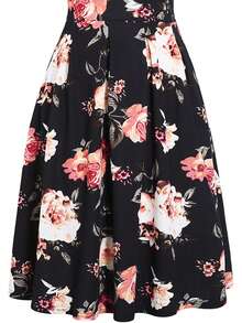 Vestido con cinturón con estampado floral de cuello con abertura de ojo - Negro - Ver 5