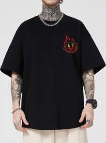 ROMWE MEN Street Life Men Slogan Skeleton Graphic Y2k T-Shirt For Halloween, School - Black - View 3