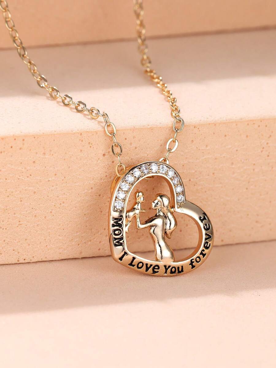 Vòng cổ mặt dây chuyền ngày của mẹ bằng đá rhinestone trắng quý phái và thanh lịch, vòng cổ mặt dây chuyền quà tặng tình yêu - Màu vàng - Xem 1