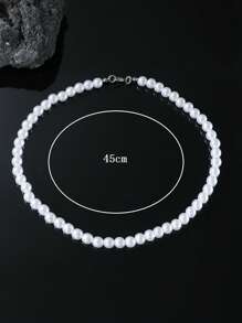 Fashionable And Popular Men Faux Pearl Decor Beaded Necklace For Jewelry Gift And For A Stylish Look - White - View 3