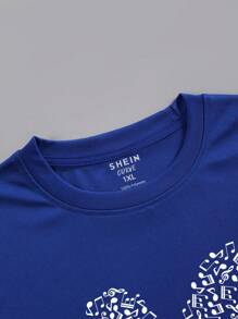 SHEIN LUNE Áo thun Plus size Tim Giải trí - Xanh đậm - Xem 3