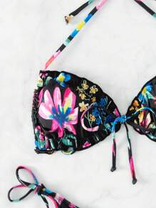 Bộ bikini tam giác hở lưng in hoa mùa hè - Nhiều màu - Xem 3