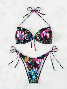 Bộ bikini tam giác hở lưng in hoa mùa hè - Nhiều màu - Xem 5