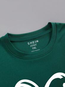 SHEIN LUNE Plus Heart Print Tee - Dark Green - View 4