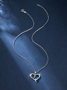 1入組經典心形吊墜項鍊，送給母親禮物，女士時尚首飾 - 銀色 - 查看 3