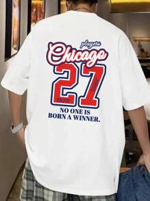 Manfinity Campus Court Áo phông họa tiết nam số và khẩu hiệu - trắng - Xem 1