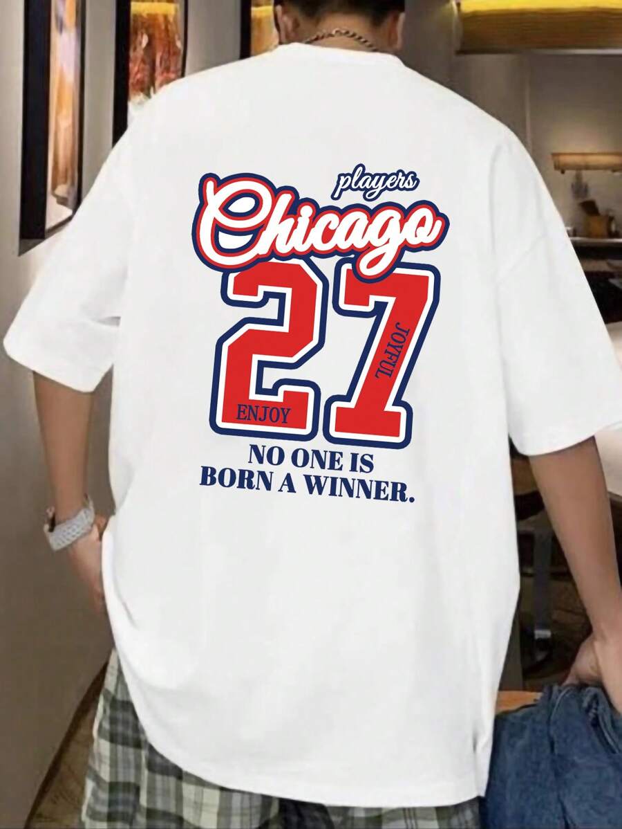 Manfinity Campus Court Áo phông họa tiết nam số và khẩu hiệu - trắng - Xem 1