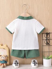 男嬰拼接邊POLO衫和短褲套裝 - 彩色 - 查看 2