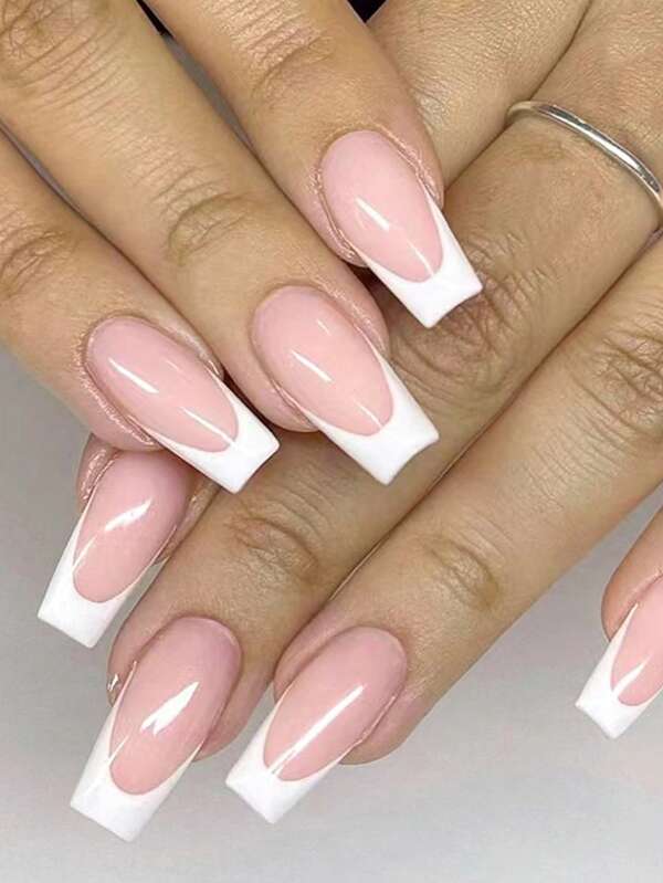 Get Glamorous with 24pcs/box Full Cover White French Design Fake Nail