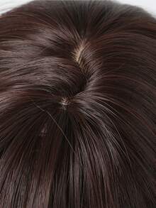 1pc Synthetic Fiber Shoulder Length Straight Bob Hair Wig With Bangs In Dark Brown - Brown - View 5