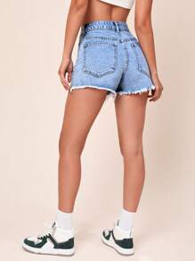 SHEIN EZwear Coolmax Raw Hem Denim Shorts - Light Wash - View 2