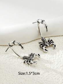 1 Đôi bông tai đinh tán hình bọ cạp bằng hợp kim kẽm kiểu cổ điển, thích hợp cho nữ giới đeo hàng ngày. - Màu Bạc Cổ - Xem 3