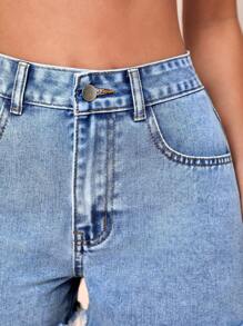 SHEIN EZwear Coolmax Raw Hem Denim Shorts - Light Wash - View 6