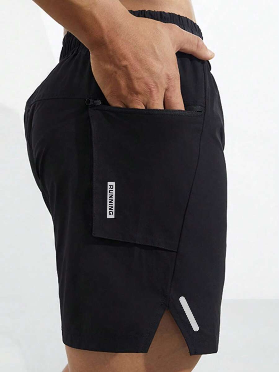 Manfinity Fitness Men Letter Graphic Slit Hem Sports Shorts Jogger Shorts - Black - View 1