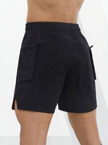 Manfinity Fitness Men Letter Graphic Slit Hem Sports Shorts Jogger Shorts - Black - View 2