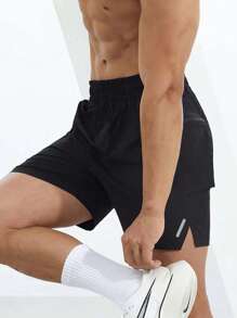 Manfinity Fitness Men Letter Graphic Slit Hem Sports Shorts Jogger Shorts - Black - View 3