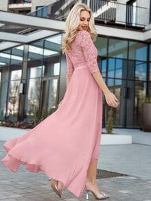 MIUSOL Vestido formal de fiesta con corsé de encaje floral y volantes de gasa - Rosa Pálido - Ver 3