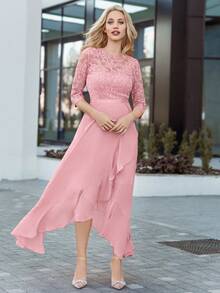 MIUSOL Vestido formal de fiesta con corsé de encaje floral y volantes de gasa - Rosa Pálido - Ver 6