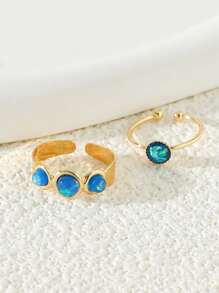2pcs/set Fashionable Opal Decor Cuff Toe Ring For Women For Daily Decoration - Yellow Gold - View 2