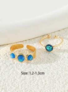 2pcs/set Fashionable Opal Decor Cuff Toe Ring For Women For Daily Decoration - Yellow Gold - View 3