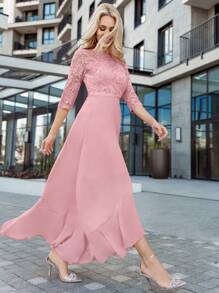 MIUSOL Vestido formal de fiesta con corsé de encaje floral y volantes de gasa - Rosa Pálido - Ver 8