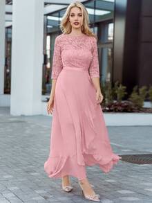 MIUSOL Vestido formal de fiesta con corsé de encaje floral y volantes de gasa - Rosa Pálido - Ver 9